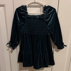 Old Navy Dark Green Velvet Smocked Tunic Dress